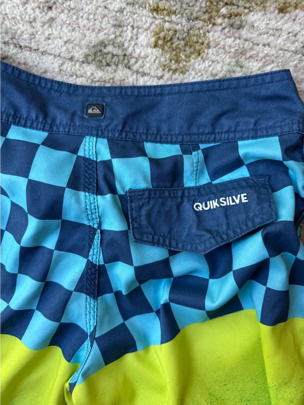 Quiksilver Boys Blue & Lime Checkerboard Boardshorts